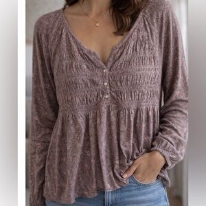 Lucky Brand new boho style Floral brown and Mauve Top
